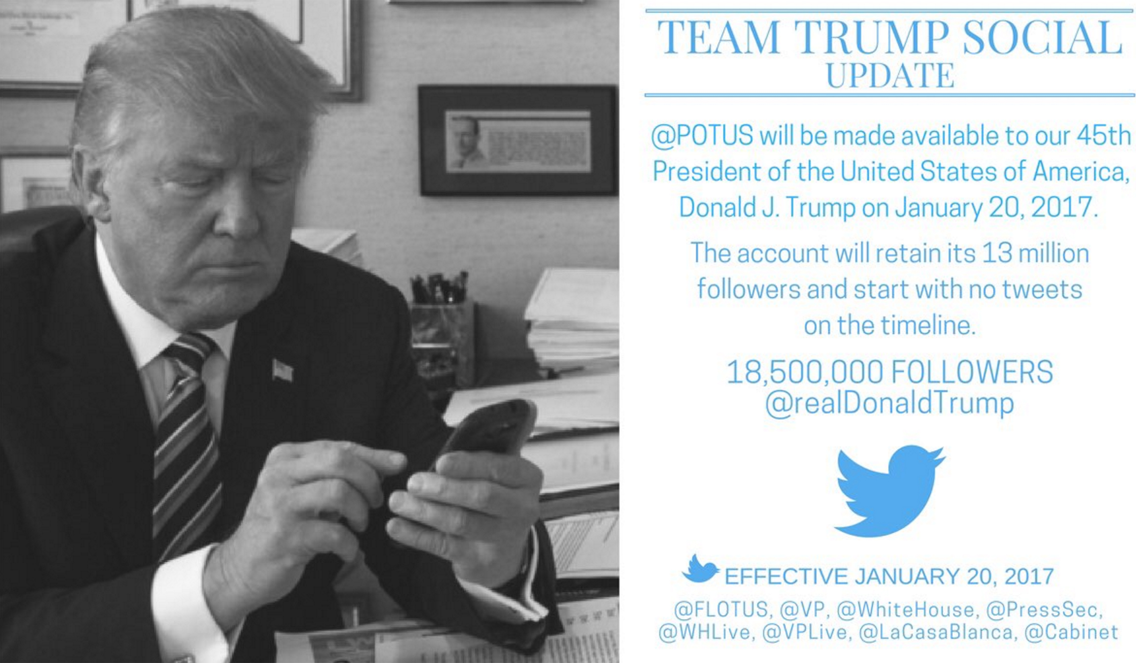 Trump to take over @POTUS Twitter account on Inauguration Day