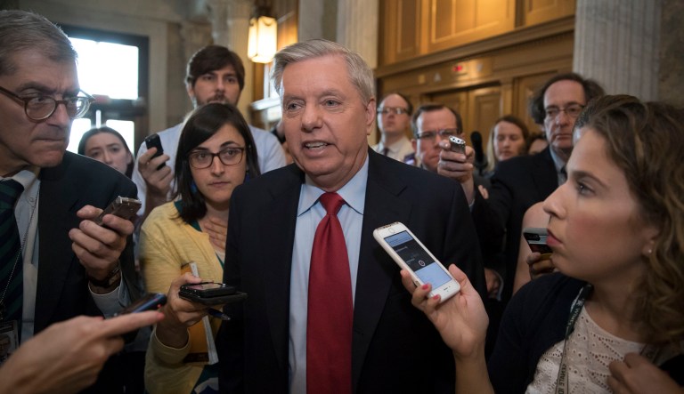 Sen. Lindsey Graham (pictured) and several other senators behind a plan to provide Obamacare funding to states through a block grant met with the Republican conference Thursday as part of a luncheon. The meeting is among a series of opening moves the senators are making to muster support from 46 other Republicans before a deadline at the end of the month. (AP Photo/J. Scott Applewhite)