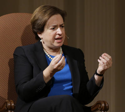 Supreme Court Justice Elena Kagan speaks during a conversation with Leon Wieseltier at the Jewish Primary Day School Yitzhak Rabin Memorial Lecture, at the 6th & I Historic Synagogue, Thursday, Dec. 13, 2012 in Washington. (AP Photo/Alex Brandon)