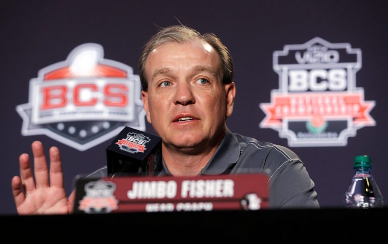 Florida State head coach Jimbo Fisher speaks during a news conference for the BCS National Championship NCAA college football game Tuesday, Jan. 7, 2014, in Newport Beach, Calif. Florida State beat Auburn 34-31 to win the championship the night before. (AP Photo/Morry Gash