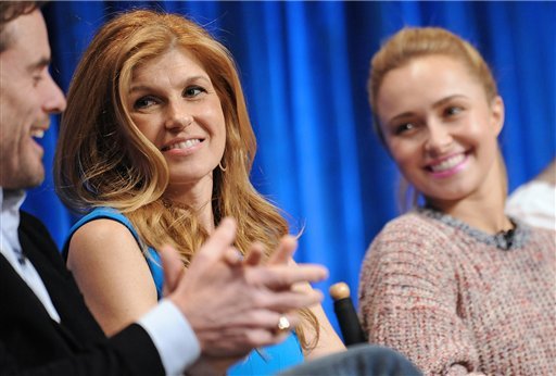 From left, Charles Esten, Connie Britton and Hayden Panettiere courtesy of Samsung Galaxy, taken during the Paley Center for Media's PaleyFest, honoring Nashville at the Saban Theatre, Saturday March 9, 2013 in Los Angeles. (Photo: Kevin Parry/Invision/AP)