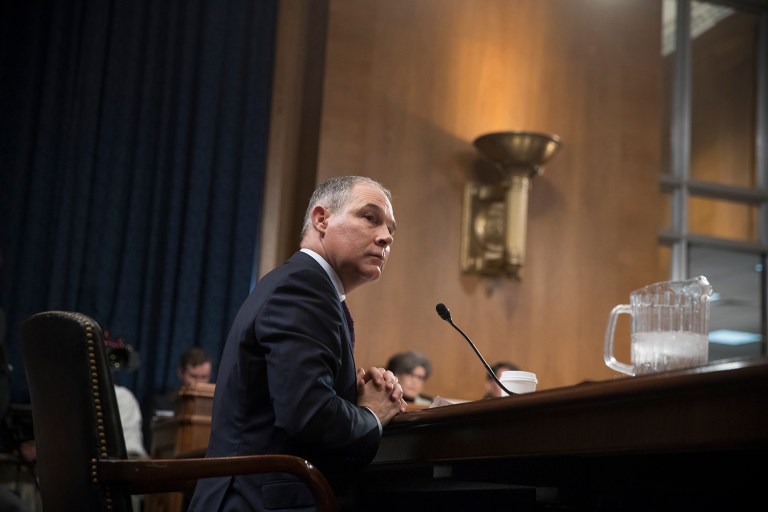 Environmental Protection Agency Administrator-designate, Oklahoma Attorney General Scott Pruitt testifies on Capitol Hill in Washington, Wednesday, Jan. 18, 2017, at his confirmation hearing before the Senate Environment and Public Works Committee.