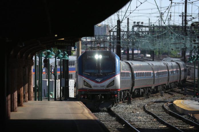 Amtrak Train 111, which was the first Northeast Regional train out of New York City at 5:30 am this morning, arrives at Union Station May 18, 2015 in Washington. (Photo by Alex Wong/Getty Images)