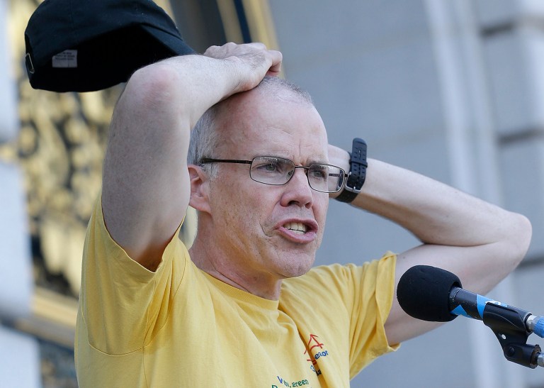 Bill McKibben compared being filmed by conservative activists to the swiftboating of John Kerry during the 2004 election. (AP Photo/Jeff Chiu)