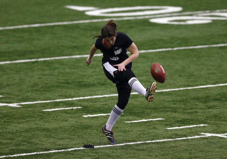 Elsa/Getty Images
 Lauren Silberman became the first woman to try out for the NFL when she kicked twice at a regional combine Sunday.