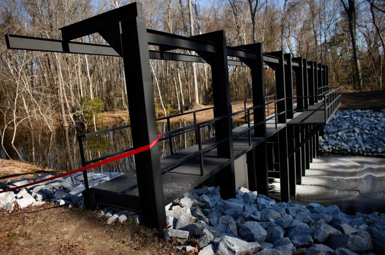 The first weir of the South Martha Washington Wetlands Restoration at the Great Dismal Swamp on the border of eastern Virginia and North Carolina. (AP/Virginian-Pilot)