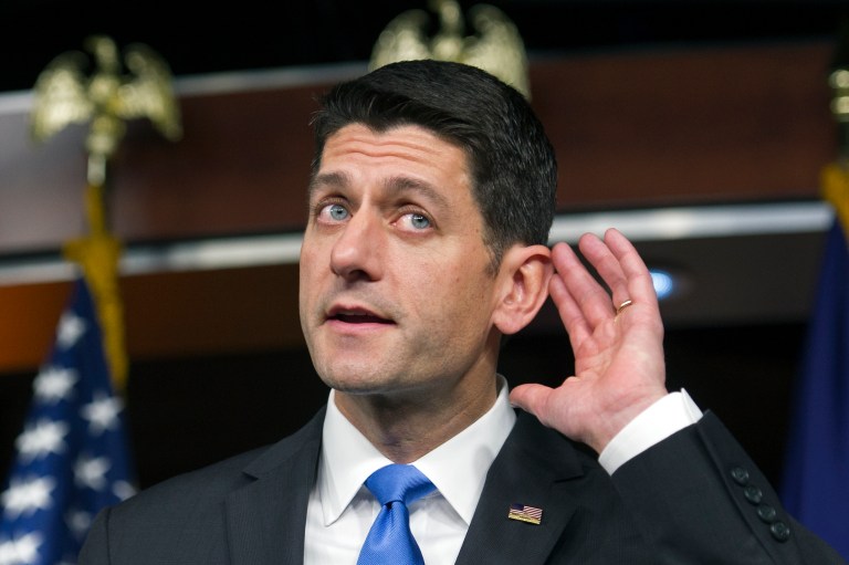 House Speaker Paul Ryan credited Donald Trump for helping keep House and Senate majorities for Republicans. (AP Photo/Cliff Owen)
