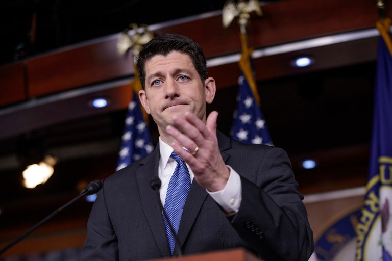 House Speaker Paul Ryan of Wis. meets with reporters on Capitol Hill in Washington, Thursday, Feb. 16, 2017. (AP Photo/J. Scott Applewhite)