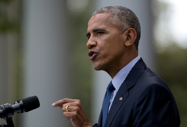 President Obama on Thursday suggested American economic fears fanned by Donald Trump are motivated more by false threats put out by nativists than real factors impacting the nation's economic health. (AP Photo/Carolyn Kaster)