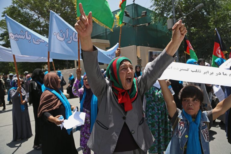 Supporters of Afghan presidential candidate Abdullah Abdullah shouts slogans during a protest in Kabul, Afghanistan, Thursday, June 26, 2014. Afghanistan's security situation has been complicated by a political crisis stemming from allegations of massive fraud in the recent election to replace President Hamid Karzai, the only leader the country has known since the Taliban regime was ousted nearly 13 years ago. Abdullah Abdullah, one of two candidates who competed a runoff vote on June 14 suspended his relations with the Independent Election Commission after he accused electoral officials of engineering extensive vote rigging, allegations they have denied. (AP Photo/Rahmat Gul)