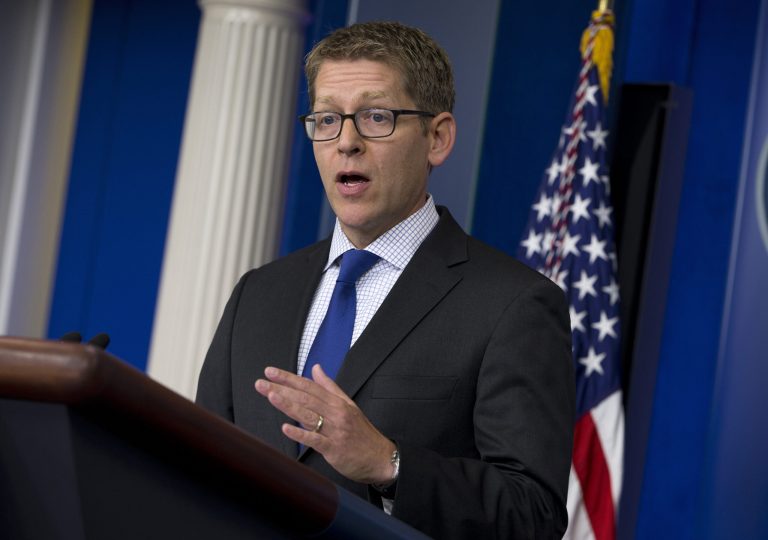White House press secretary Jay Carney said the U.S. assumes that Edward Snowden is now in Russia and that the White House now expects Russian authorities to look at all the options available to them to expel Snowden to face charges in the U.S. for releasing secret surveillance information. (AP Photo/Evan Vucci)