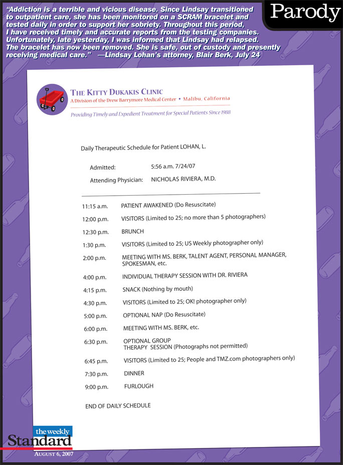 Lindsay Lohan’s rehab schedule.