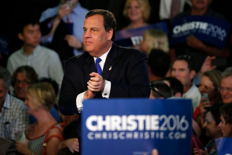 New Jersey Gov. Chris Christie arrives to speak to supporters during an event announcing he will seek the Republican nomination for president, Tuesday, June 30, 2015, at Livingston High School in Livingston, N.J. (AP Photo/Julio Cortez)