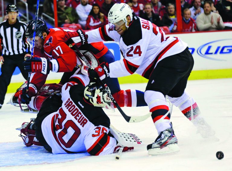 Alex Brandon/AP
Wojtek Wolski and the Capitals blew a one-goal lead in the third period in losing to Bryce Salvador, Martin Brodeur and the Devils on Thursday night.