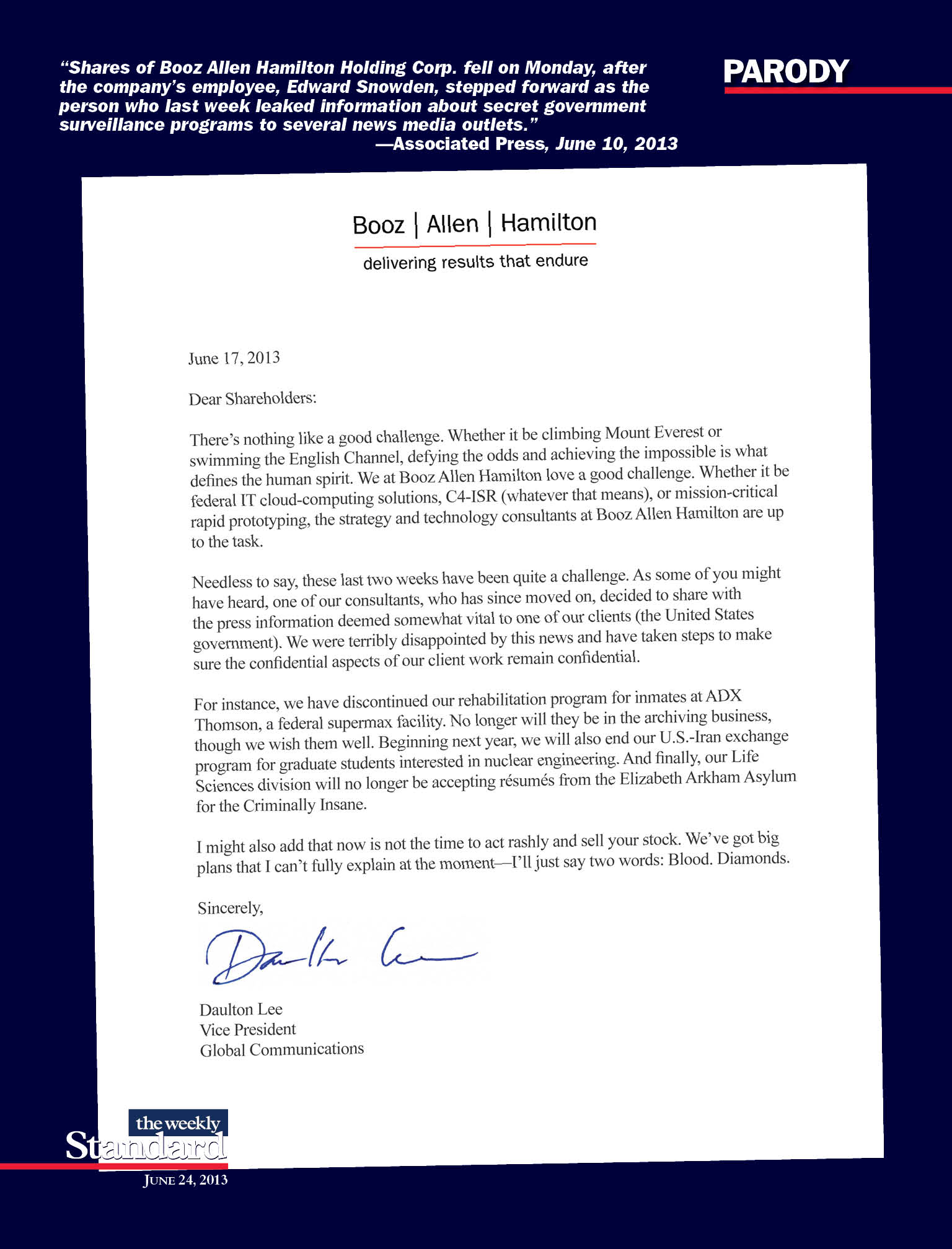 A memo from Booz Allen [Redacted]