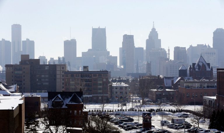 In a photo from Feb. 12, 2014, the Detroit skyline is seen from the city's midtown. (AP/Carlos Osorio)
