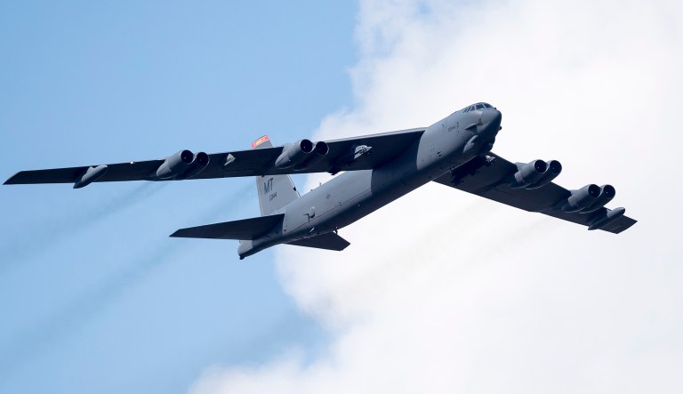 The Russian Defense Ministry is claiming one of its fighter jets intercepted and escorted a U.S. B-52 bomber over the Baltic Sea on Tuesday. (AP Photo/Mindaugas Kulbis)