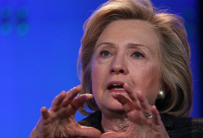 Former U.S. Secretary of State Hillary Clinton delivers a keynote address during the Watermark Silicon Valley Conference for Women on February 24, 2015 in Santa Clara, Calif. (Photo by Justin Sullivan/Getty images)