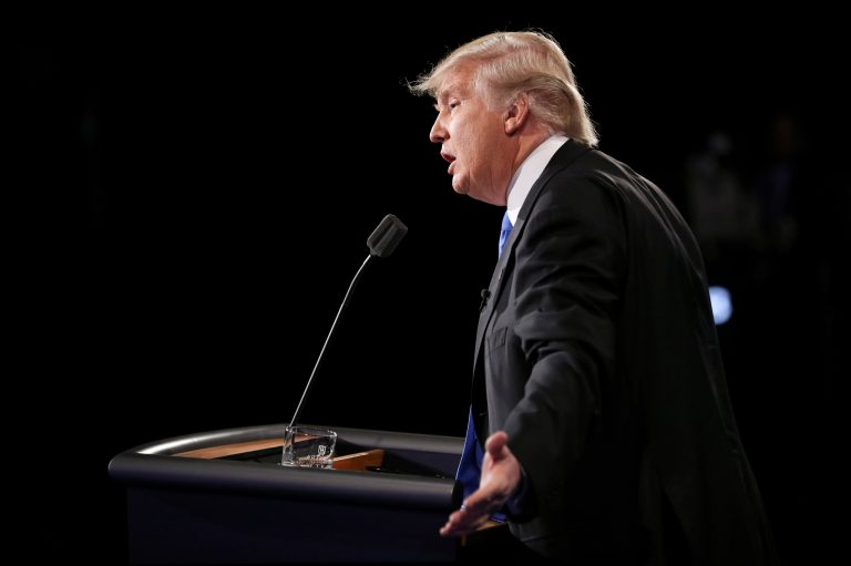 In the debate, Trump told to a story that puts his voters as the hero in a struggle against a host of villains. (Joe Raedle/Pool via AP)