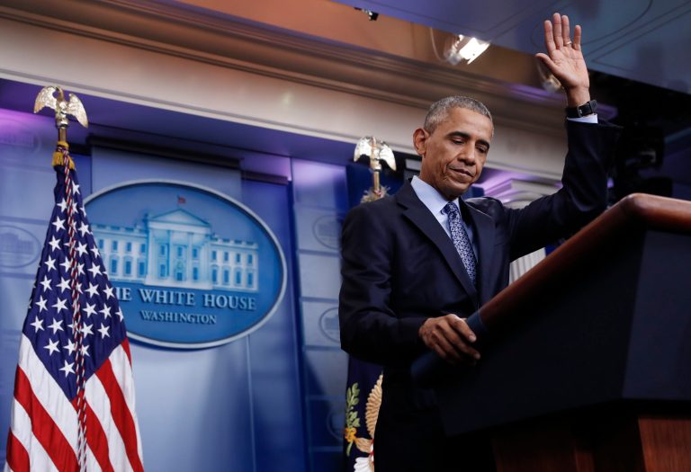 President Barack Obama waves at the conclusion of his final news conference, Wednesday, Jan. 18, 2017, in the Brady Press Briefing Room of the White House in Washington. (AP Photo/Carolyn Kaster)