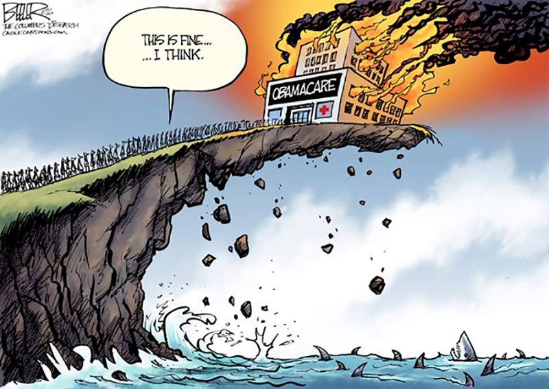 Editorial cartoon: Obamacare on the edge