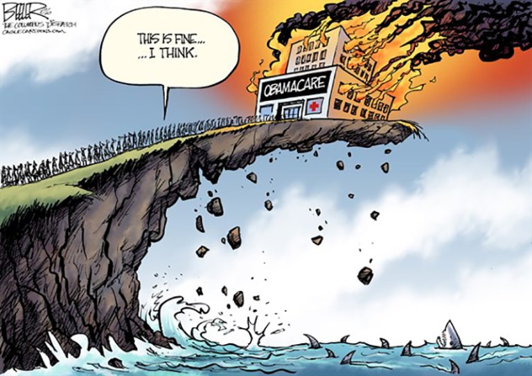 Editorial cartoon: Obamacare on the edge