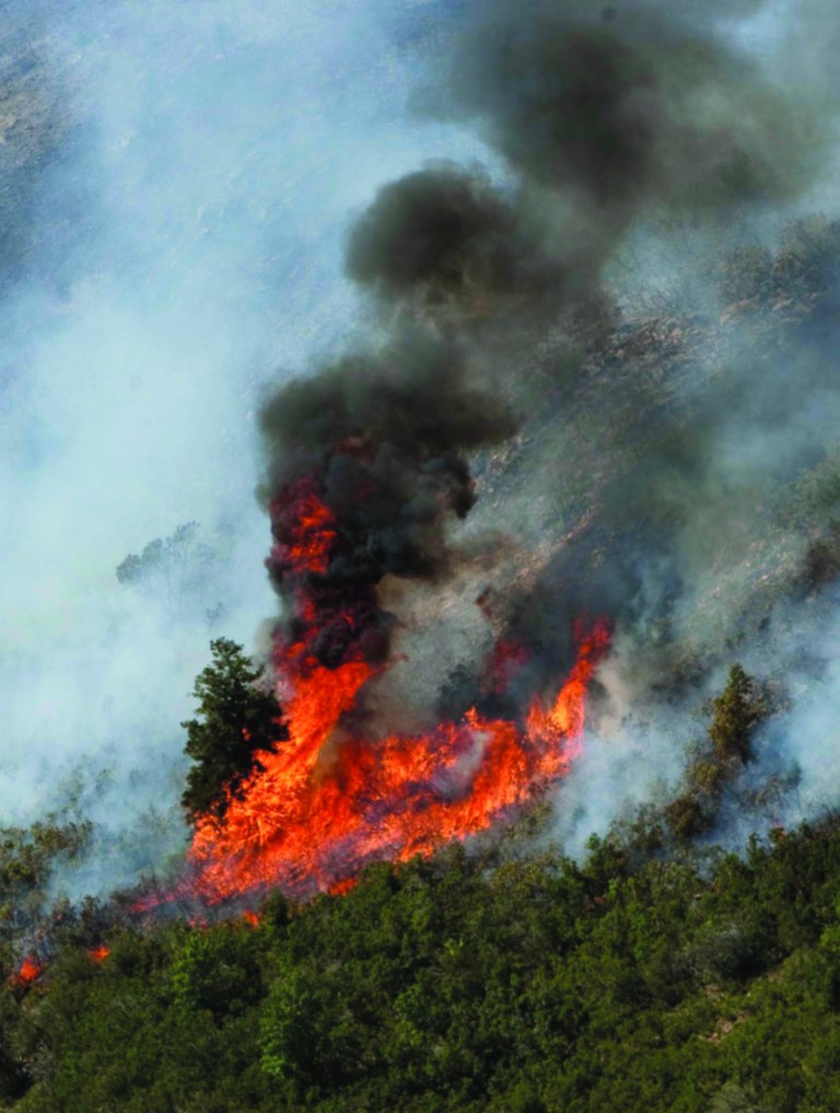 A wildfire burns in Lambert Park Tuesday, July 3, 2012 in Alpine, Utah. Fire officials say a wildfire in Utah County destroyed a barn and forced the evacuation of Alpine neighborhoods. The Lone Peak Fire District says no houses have been damaged and the fire has moved up the Wasatch mountains. The U.S. Forest Service is stepping in to fight the fire and evacuating American Fork Canyon. The Utah National Guard says it dispatched two Blackhawk helicopters with 600-gallon water buckets. With fire crews stretched around Utah, Gov. Gary Herbert called on the guard for help. (AP Photo/The Salt Lake Tribune, Leah Hogsten)