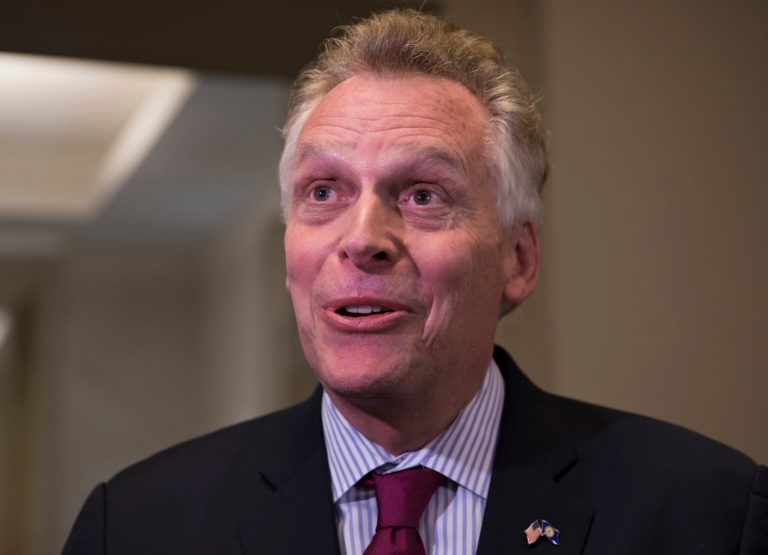 Virginia Gov. Terry McAuliffe speaks with reporters at the U.S. Capitol in Washington after a meeting with the Virginia Congressional delegation, Tuesday, May 24, 2016. (AP Photo/J. Scott Applewhite)