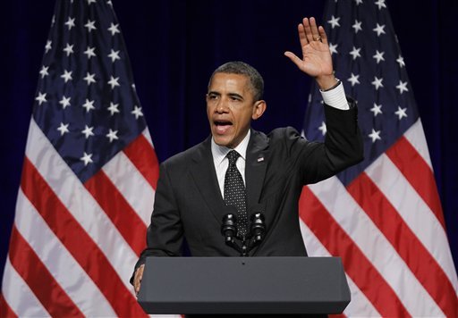 President Barack Obama appears at the Oregon Convention Center  Tuesday, July 24, 2012, in Portland, Ore.(AP Photo/Don Ryan)