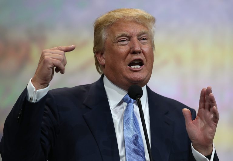 Donald Trump speaks during the NRA-ILA Leadership Forum at the 2015 NRA Annual Meeting & Exhibits on April 10, 2015 in Nashville, Tennessee. The annual NRA meeting and exhibit runs through Sunday. (Photo by Justin Sullivan/Getty Images)