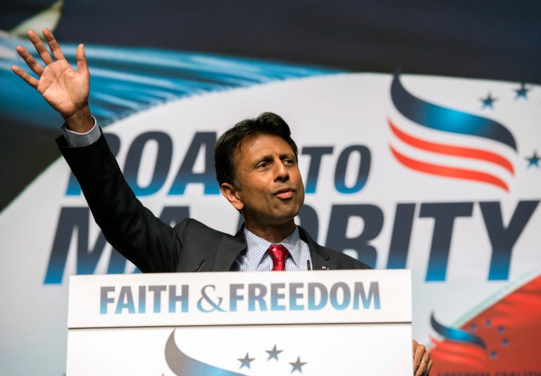 Louisiana Gov. Bobby Jindal delivers the keynote address during Faith and Freedom Coalition's Road to Majority event in Washington, Saturday, June 21, 2014. (AP Photo/Molly Riley)