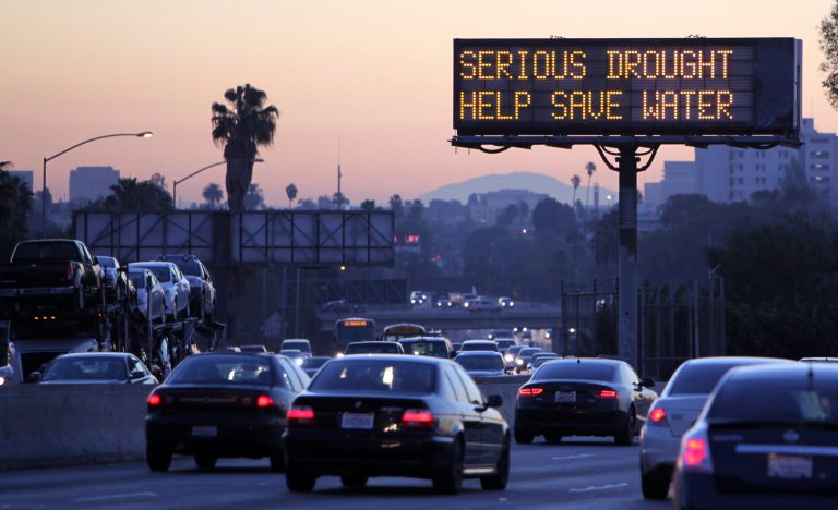 An electronic sign warns of a severe drought in California. (AP Photo/Richard Vogel)