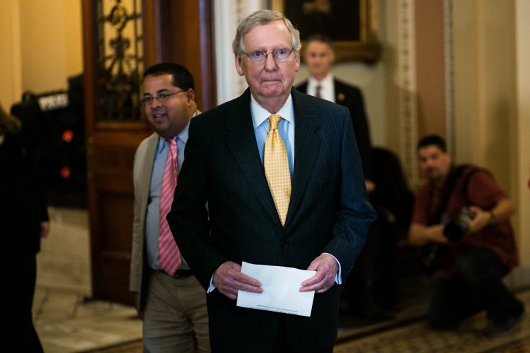 Senate Majority Leader Mitch McConnell, R-KY, arrives at a press conference on Capitol Hill, Thursday, July 30, 2015. (Graeme Jennings/Washington Examiner)