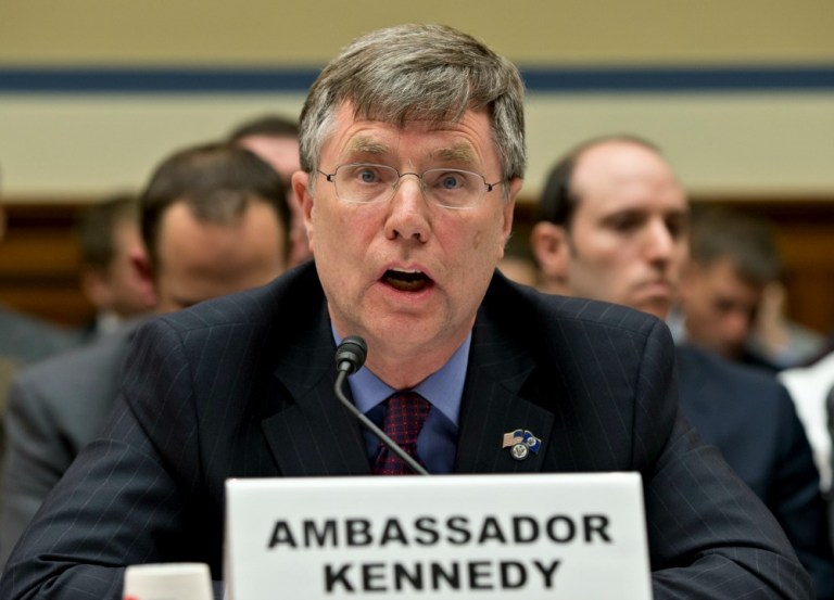 Patrick Kennedy was deposed by attorneys for conservative watchdog Judicial Watch Wednesday in a Freedom of Information Act lawsuit over personnel files from Hillary Clinton's time in office. (AP Photo)