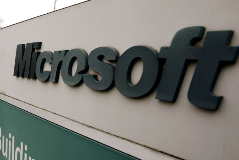 FILE - This Jan. 22, 2009 file photo shows the Microsoft sign outside the headquarters campus in Redmond, Wash. Microsoft Corp. and four other large American technology companies are using a Manhattan court case to draw a line in the cloud, saying the U.S. government has no right to seize computer data stored outside the country. (AP Photo/Elaine Thompson, file)