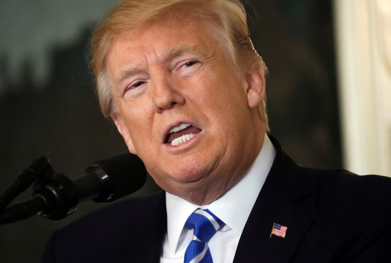 FILE - In this Nov. 15, 2017, file photo, President Donald Trump speaks in the Diplomatic Reception Room of the White House in Washington. Trump is expressing more doubts about a new policy allowing trophies of African elephants shot for sport to be imported. (AP Photo/Pablo Martinez Monsivais, File)