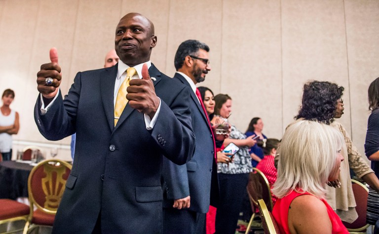 Darryl Glenn was declared the winner shortly before 8 p.m. local time. (Stacie Scott/The Gazette via AP)