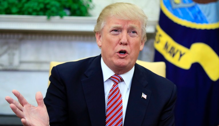 President Trump on Sunday released a deluge of tweets on a range of subjects from the Iran nuclear deal to Russian meddling in the 2016 elections. (AP Photo/Manuel Balce Ceneta)