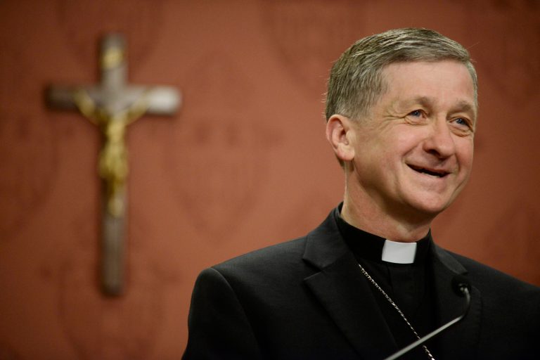Newly appointed Archbishop of Chicago, Archbishop Blase Cupich speaks to the media after it was announced that he would replace Cardinal Francis George, retiring leader of the Chicago Catholic Archdiocese during a news conference in Chicago, Saturday, Sept. 20, 2014. (AP Photo/Paul Beaty)