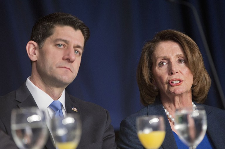 House Speaker Paul Ryan of Wisconsin and House Minority Leader Nancy Pelosi of California praised Scalia as a pioneer on the bench. (AP Photo/Pablo Martinez Monsivais)