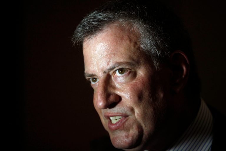 Bill de Blasio speaks to the media after delivering an address at a conference in San Juan, Puerto Rico, on Nov. 8. (AP Photo/Ricardo Arduengo)