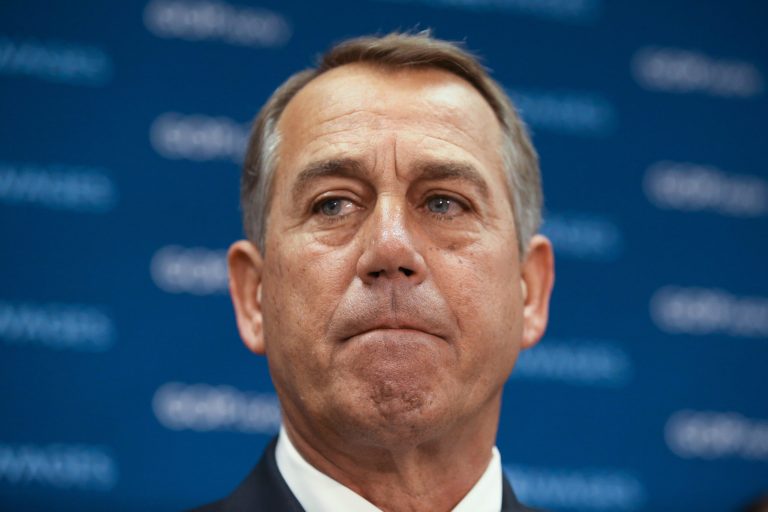 House Speaker John Boehner, R-Ohio, speaks to reporters after a post House GOP conference meeting on Wednesday, April 2nd, 2014. (Examiner/Graeme Jennings)