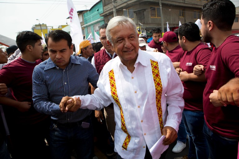 Feeding off the anti-Trump rhetoric, Obrador is optimistic about Sunday's results. (AP Photo/Rebecca Blackwell)