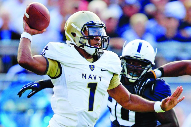 Navy quarterback Trey Miller has completed 31 of 55 passes for 357 yards but has committed 10 turnovers this season. (AP photo)