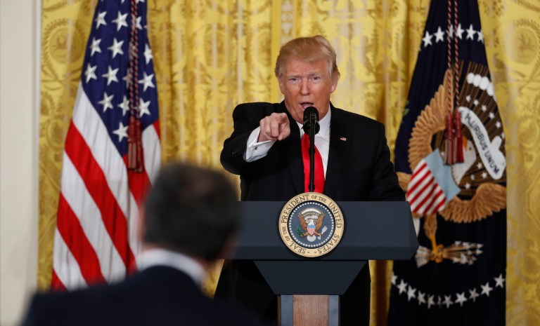 The change in status came during an exchange between the president and CNN reporter Jim Acosta. (AP Photo/Pablo Martinez Monsivais)