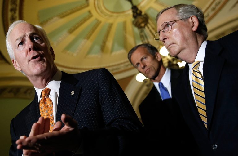 Senate Majority Whip John Cornyn, R-Texas, said Majority Leader Mitch McConnell, R-Ky., will not schedule a vote on Loretta Lynch until the trafficking bill passes. (Photo by Win McNamee/Getty Images File)