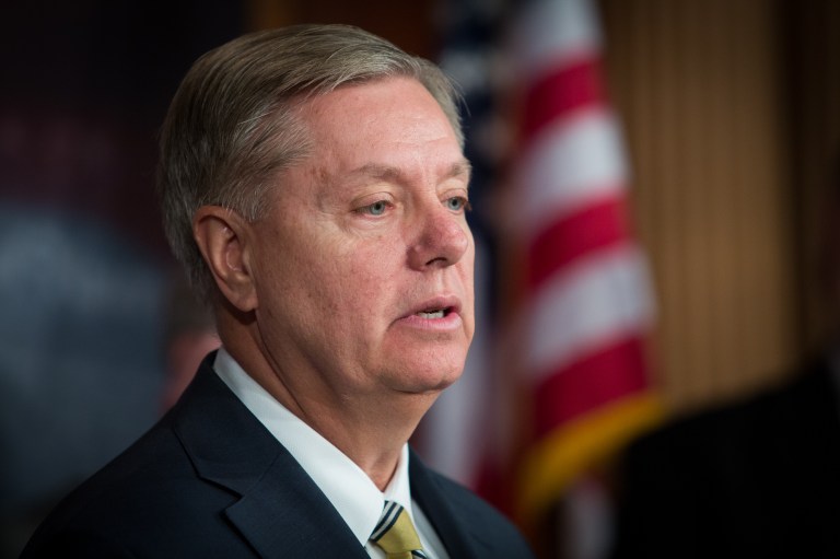 Senator Lindsey Graham speaks at a news conference on a media shield bill, July 17, 2013. (Graeme Jennings/Examiner)