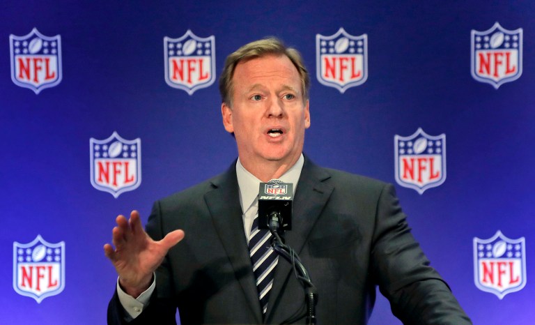 Earlier this month, Goodell said he believed that players should stand for the national anthem, but that the league would not force them to do so. (AP Photo/Julie Jacobson)
