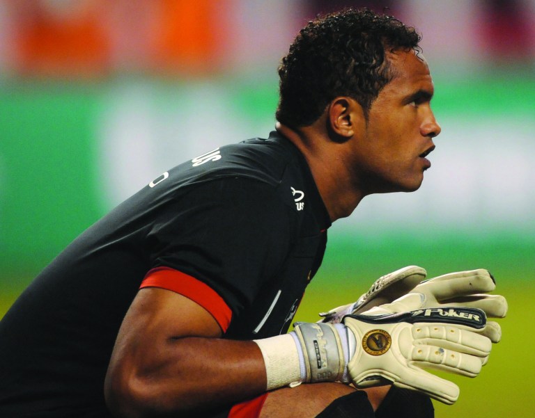 FILE - This April 7, 2010 file photo shows Flamengo's goalkeeper Bruno Fernandes during a soccer game in Rio de Janeiro, Brazil. The captain of the Flamengo soccer team that won the Brazilian championship in 2009 is facing trial Monday, Nov. 19, 2012 on charges he kidnapped an ex-girlfriend and had her killed. (AP Photo/Felipe Dana, File)