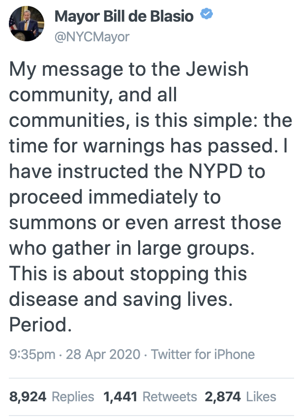 Deblasio Jewish tweet